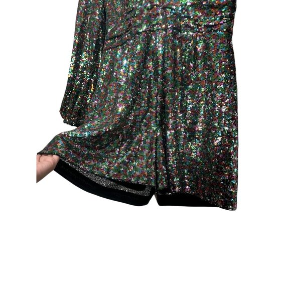 Gabrielle Union Rainbow Sequins Romper Dress Women Medium Ballon Sleeve New Year - Picture 13 of 16